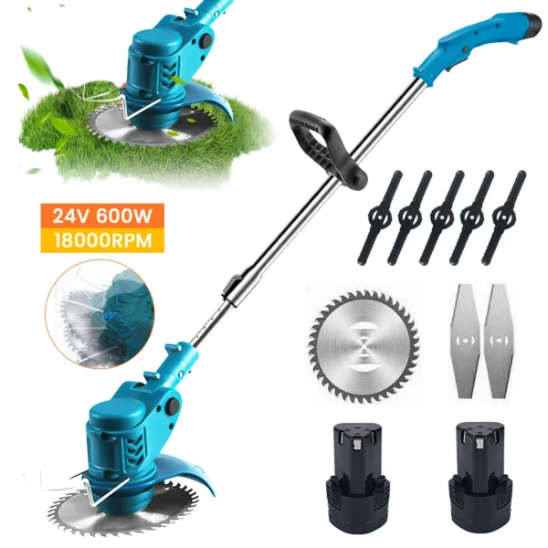 Cortacésped eléctrico de 24V con batería, cortadora de césped de 600W, cuchillo eléctrico, deshierbe, máquina para hornear inalámbrica de 18000RPM, herramienta de jardín