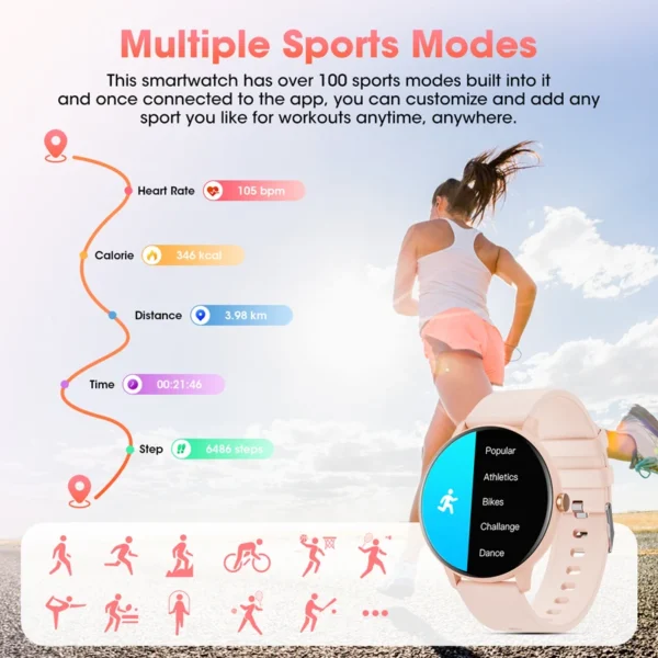 Karchilor Reloj Inteligente para Mujer Bluetooth - Monitoreo de Salud y Fitness - Imagen 4