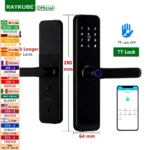 Cerradura RAYKUBE K8 TT, cerradura de puerta inteligente con Bluetooth, cerradura eléctrica Digital con huella dactilar, timbre con paneles de mango más grande