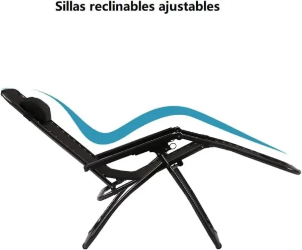 2 Tumbonas Reclinable para Camping y Jardín 112 x 65 x 84 cm Tumbona Negra o Gris + Almohada Silla Gravedad Cero Playa Verano Piscina Banquetas para Salón Jardín Balcón - Imagen 2