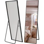 Marctani Espejo de Pie Cuerpo Entero - Espejo Grande y Largo Esquinas Cuadradas - con Soporte Trasero - Montaje Pared y Apoyado - Marco de Aluminio para Dormitorio, Baño o Salon
