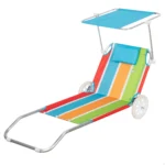 AKTIVE Carro tumbona playa, 62x117x62 cm, Tumbona de playa y carrito de transporte, Con bolsillo rejilla, Soporta 110 kg, Tumbona de playa y carrito de transporte, Tumbona con ruedas, Tumbona plegable con ruedas, Tumbona carro playa