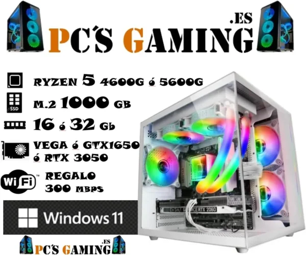 PC Gaming P-One Personalizado con TU Nombre AMD RYZEN 5 4600G VGA AMD Vega 16gb RAM DDR4 M.2 1 TB Windows 11 Pro Ordenador Sobremesa RGB - Imagen 2