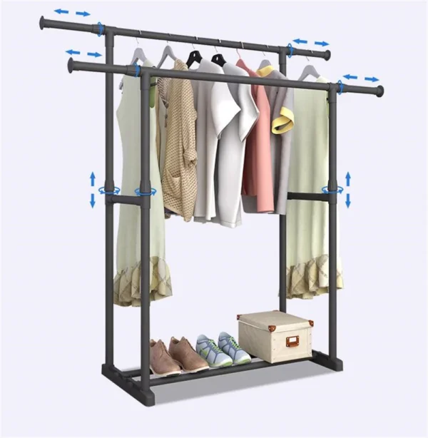 Perchero de moda Simple, soporte de suspensión de ropa reforzada, elevación telescópica, móvil, muebles para el hogar, Perchero de moda Simple, ajustable doble varilla con rueda bolso, bufanda, gorra sombrero - Imagen 2