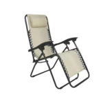Tumbona Reclinable Beige 157x67x108cm Plegable Resistente Cómoda / Silla de playa