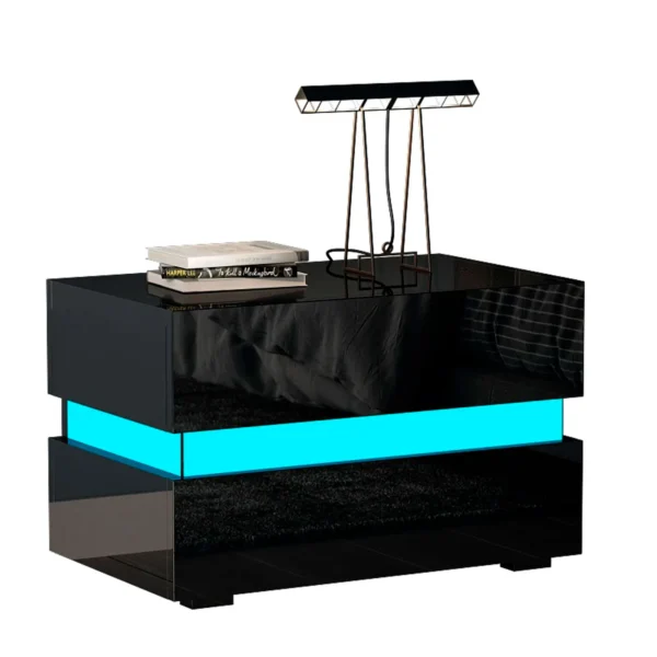 Mesita de noche moderna con luz LED Nyana Home | Diseño sofisticado | Gran durabilidad | Funcional y versátil | Optimización de espacio | Medidas: 60x45x39 cm
