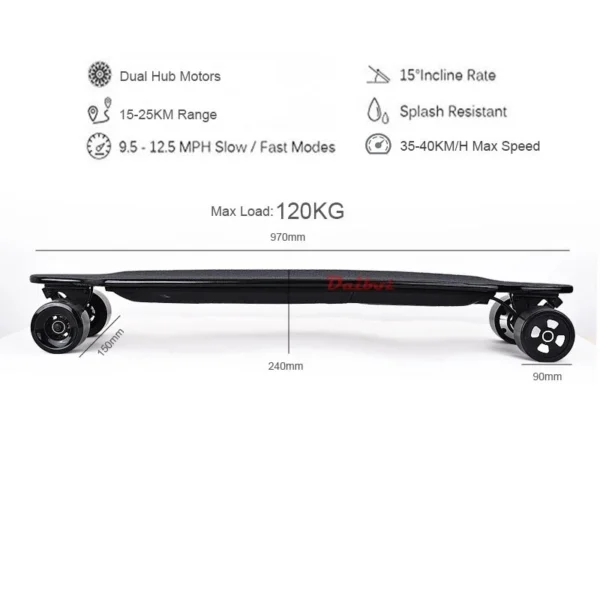 Patinete eléctrico Daibot para adultos, patinetes eléctricos de 4 ruedas, 40 KM/H, Motor de doble cubo, monopatín eléctrico remoto Longboard - Imagen 3