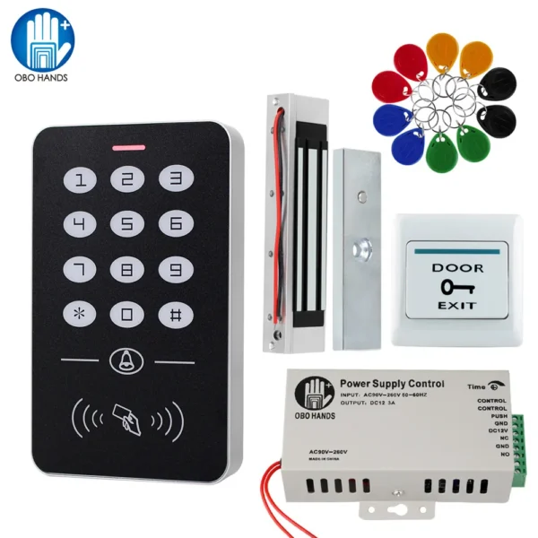 OBO-Kit de sistema de Control de acceso de puerta, teclado RFID, fuente de alimentación, cerradura magnética eléctrica de 180KG, cerraduras para el hogar