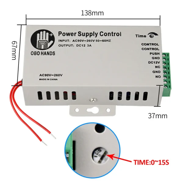 OBO-Kit de sistema de Control de acceso de puerta, teclado RFID, fuente de alimentación, cerradura magnética eléctrica de 180KG, cerraduras para el hogar - Imagen 5