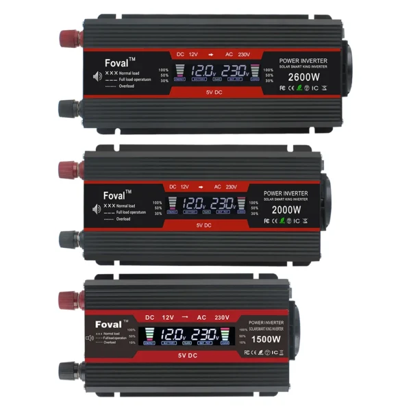 Inversor de corriente 1500W/2000W/2600W pantalla LCD DC 12V a AC 220V Solar 2 USB transformador de coche convertir enchufe de la UE onda sinusoidal modificada - Imagen 6