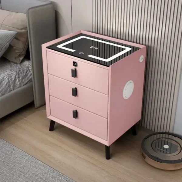 Mesita de noche con Altavoz Bluetooth inteligente, minimamente moderna, armario inteligente para el hogar con luces y carga inalámbrica