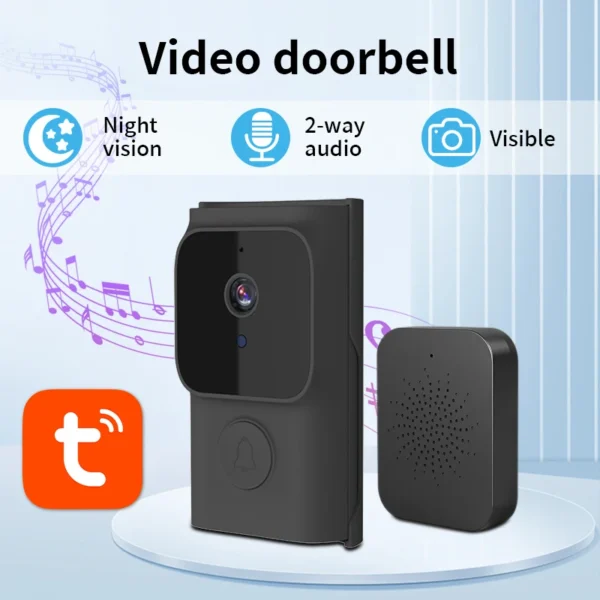 Timbre WiFi con almacenamiento en la nube, aplicación Tuya, bajo consumo, despertador, mirilla Visual para puerta, timbre de puerta de seguridad para el hogar - Imagen 2