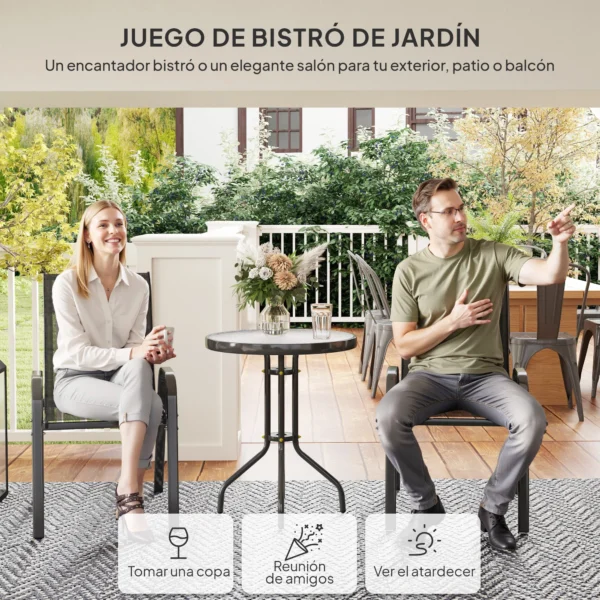 Outsunny Conjunto de Mesa y Sillas de Terraza Exterior de 3 Piezas Negro - Imagen 4