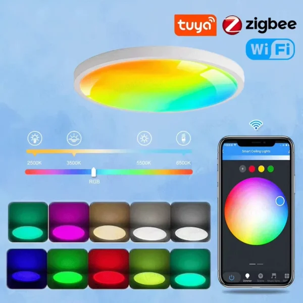 Tuya WIFI inteligente LED luz de techo redonda lámparas de techo RGBCW Zigbee modernas funciona con el asistente de Google Alexa para habitación dormitorio