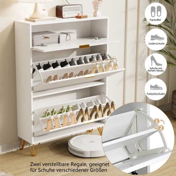 Zapatero, almacenamiento versátil, 3 cajones abatibles, gabinete de zapatero estrecho para entrada, blanco - Imagen 4