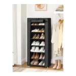 SONGMICS - Zapatero de 7 Niveles, con Funda de Tela, Armario de Almacenamiento, Armario, Grande, Montaje fácil, 46 x 28 x 126 cm (Largo x Ancho x Alto), Color Negro/Gris