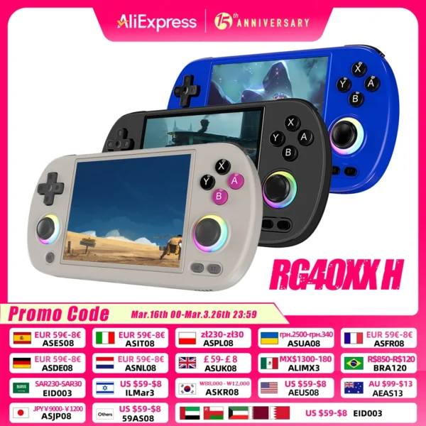ANBERNIC RG40XX H 64 Bit Linux consola de juegos portátil Retro pantalla IPS de 4,0 pulgadas compatible con 5G WiFi Bluetooth salida de soporte HD RG40XXH