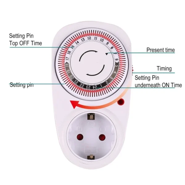 Enchufe mecánico programable con conexión a tierra para interiores, enchufe de Cuenta atrás inteligente, 24 horas, UE/EE. UU./Reino Unido, Apagado automático - Imagen 3