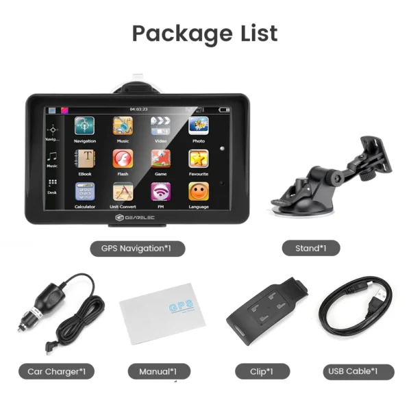 Gearelec-pantalla táctil de navegación GPS para coche, 7 pulgadas, 256M + 8G, instrucciones de voz FM, mapa 3D europeo, actualización gratuita, navegadores profesionales GPS - Imagen 5
