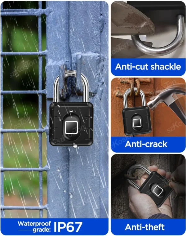 Candado con huella digital para maleta de equipaje, candado impermeable IP67, candado inteligente sin llave, cerradura biométrica, candado de gimnasio - Imagen 2