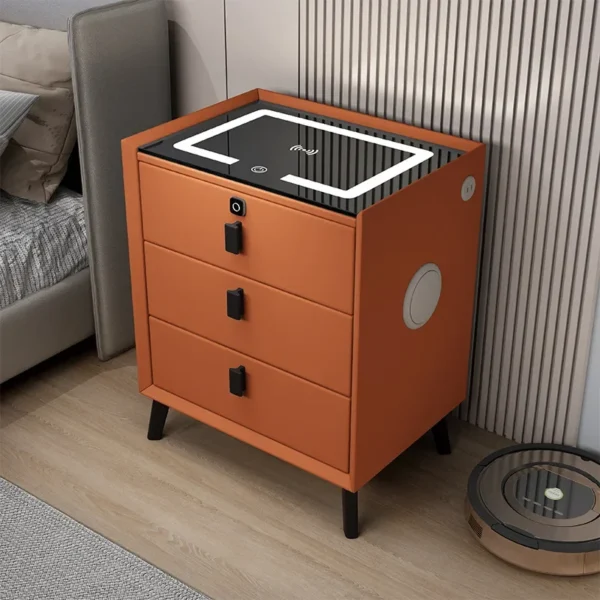 Mesita de noche con Altavoz Bluetooth inteligente, minimamente moderna, armario inteligente para el hogar con luces y carga inalámbrica - Imagen 4