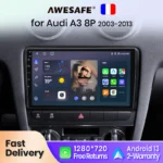 AWESAFE PX9 Autoradio para Audi A3 8P 2003 - 2013 pantalla Carplay inalámbrica Android Auto estéreo GPS Francia