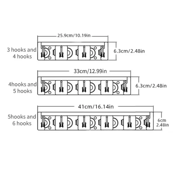 Soporte para fregona montado en la pared, estante multifuncional para colgar escoba de 3/4/5 posiciones, almacenamiento para el hogar y la cocina, soporte para fregona de plástico mágico negro - Imagen 6