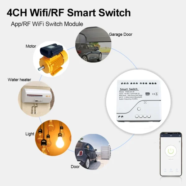 Interruptor de luz inteligente Wifi 4CH Mdule DC 5V 12V 24V RF 433 receptor 10A relés funcionan con Alexa asistente de Google Tuya Smart Life - Imagen 2