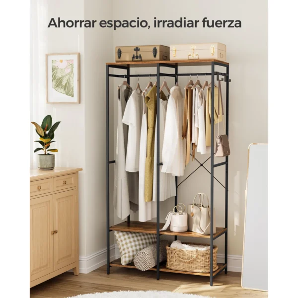 SONGMICS Portable Wardrobe: Foldable Closet with Hanging Rods, Storage Shelves, Removable Hooks. 40x94.5x180cm, Freestanding. - Imagen 3