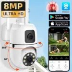 Cámara de vigilancia WIFI de 8MP, cámaras IP de doble lente, inalámbrica, visión nocturna a Color, Zoom Digital 8X, vigilancia CCTV, cámara impermeable