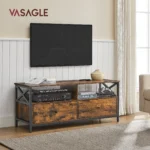 VASAGLE Mueble de TV, Mesa de TV de hasta 55 Pulgadas, Largo de 120 cm, con 2 Cajones y 2 Estantes Abiertos, 40 x 120 x 50 cm, para Salón, Dormitorio, Marco de Acero, Blanco