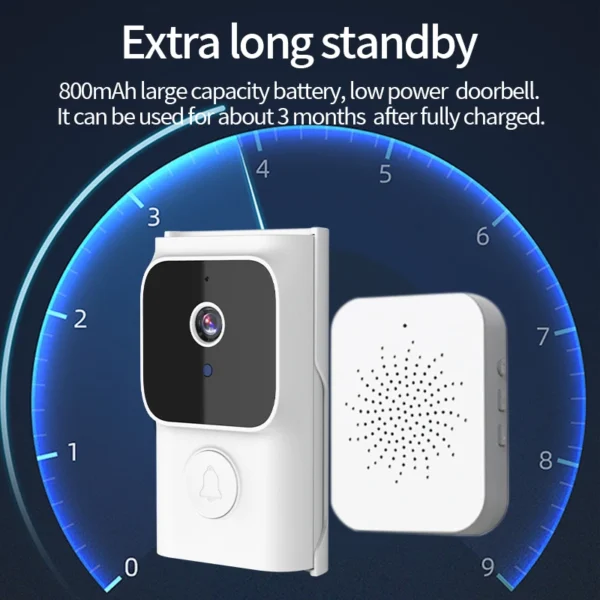 Timbre WiFi con almacenamiento en la nube, aplicación Tuya, bajo consumo, despertador, mirilla Visual para puerta, timbre de puerta de seguridad para el hogar - Imagen 6