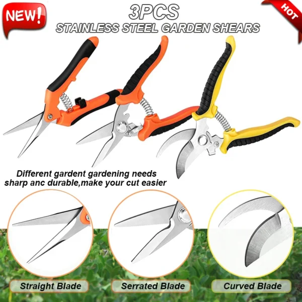 3pcs Multifuncional Inoxidable Tijeras Podador Jardín Tijeras para Jardinería Flor Árbol Frutal Manualmente Tijeras Electricista Herramientas