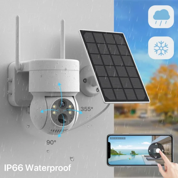 Cámara PTZ HD de 4MP con WiFi para exteriores, cámara IP Solar inalámbrica con batería integrada, cámara de seguridad de videovigilancia, tiempo de espera prolongado - Imagen 3