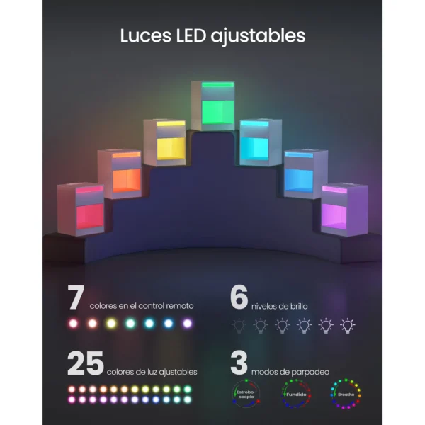 VASAGLE Mesita de Noche con Estación de Carga, Mesa Auxiliar con Luces LED Ajustables, con Cajón, 2 Tomas AC, 2 Puertos USB, Moderno, para Dormitorio, Salón, Blanco Nube/Negro Ceniza - Imagen 3