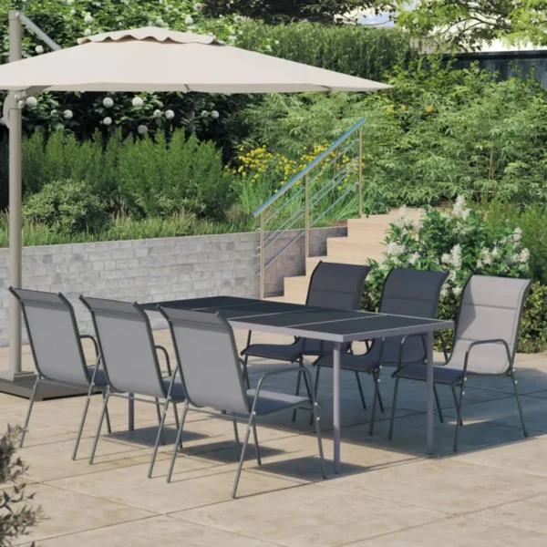 Muebles de acero antracita para comedor, 7 piezas, para exteriores