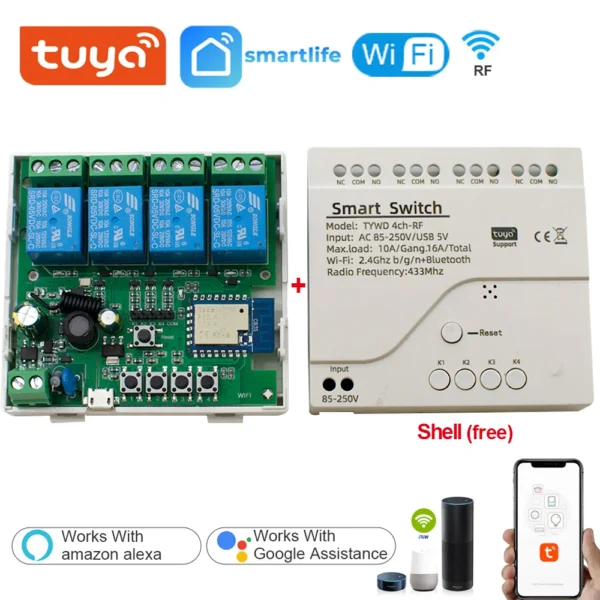 Nuevo Módulo de relé Wifi Tuya 5V 7-32V 85-250V interruptor inalámbrico de 1/4 canales Control remoto de 433MHz para Control por aplicación SmartLife Tuya
