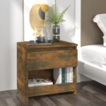 Mesita de noche de madera contrachapada de roble ahumado para dormitorio, y compartimento con cajón, para mesita de noche, café, sofá, mesa de té, armario de almacenamiento