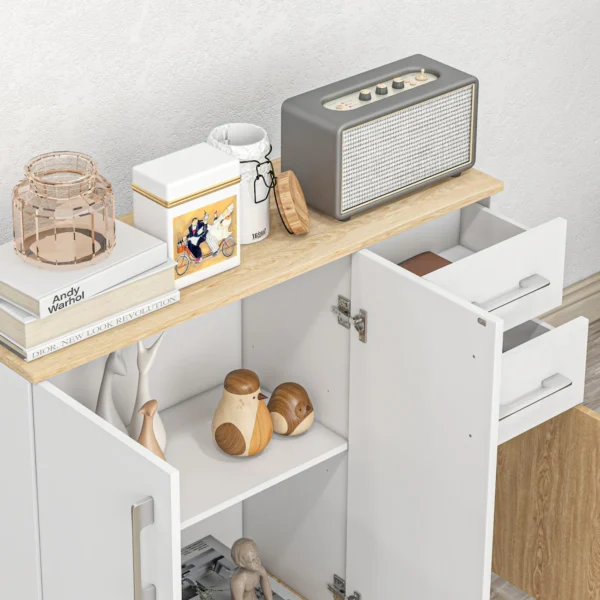 HOMCOM Aparador de Salón Moderno con 2 Cajones 90x30x75,5 cm Blanco y Natural - Imagen 5