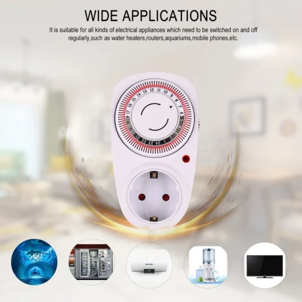 Enchufe mecánico programable con conexión a tierra para interiores, enchufe de Cuenta atrás inteligente, 24 horas, UE/EE. UU./Reino Unido, Apagado automático - Imagen 2