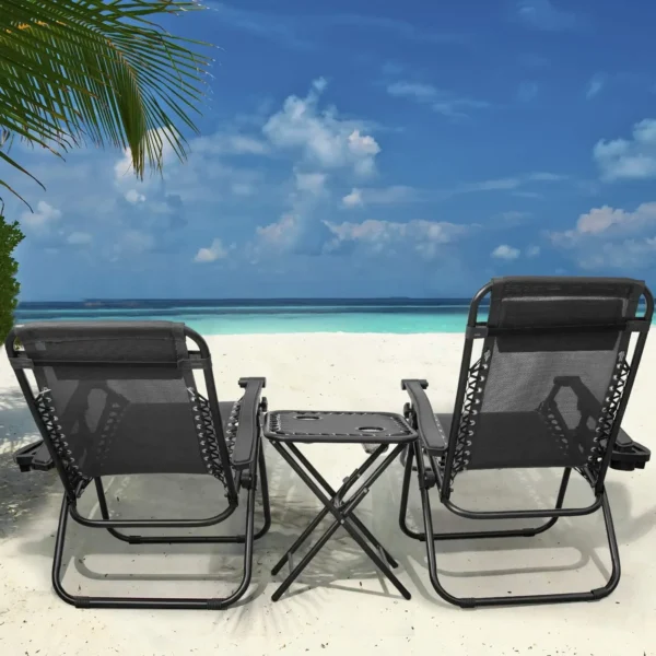 Homfa Juego de tumbona para jardín con mesa plegable ajustable, silla reclinable de gravedad cero, asiento para interior/exterior - Imagen 6