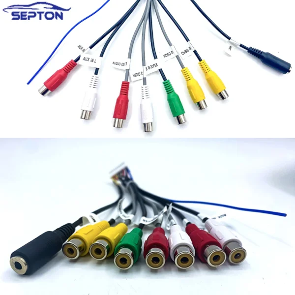 SEPTON-arnés de cables de salida, línea de interfaz de micrófono, adaptador de Cable RCA Universal de 3,5mm, Conector de cableado de 20 pines para Radio de coche Android - Imagen 5