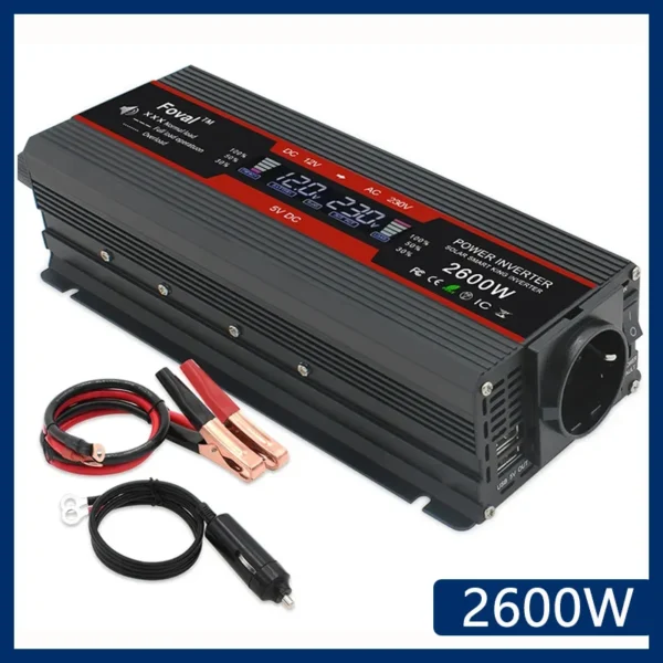 Inversor de corriente 1500W/2000W/2600W pantalla LCD DC 12V a AC 220V Solar 2 USB transformador de coche convertir enchufe de la UE onda sinusoidal modificada - Imagen 2