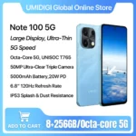Smartphone UMIDIGI Note 100 5G, Android 14,UNISOC T765,6 GB/8 GB de RAM, 128 GB/256 GB ROM, 5000 mAh, 6,8 "120 Hz HD + 50 MP Teléfono celular