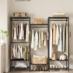 SONGMICS Open Wardrobe, Metal Clothes Rails, Adjustable Shelves, Hooks, Heavy-Duty Storage, Dividable