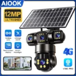 Cámara Solar AIOOK 4G HD 12MP CCTV para exteriores impermeable visión nocturna intercomunicador bidireccional V380 PRO cámara IP de seguimiento móvil