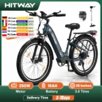HITWAY-Bicicleta eléctrica de ciudad, bici de 26x3,0, 250W, 48V, 18Ah, batería reemplazable, 55-80Km, 7 velocidades