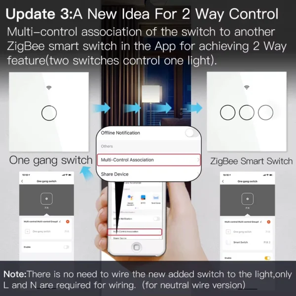 ZigBee-interruptor inteligente táctil de pared, 1/2/3/4 entradas, botón de pared de control de luz LED sin neutro/con cable, voz inteligente con Alexa y Google Home - Imagen 4