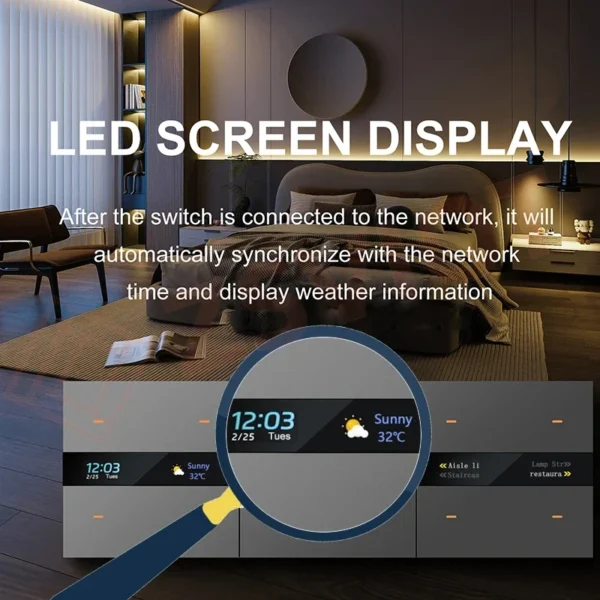 Interruptor Zigbee inteligente Tuya con pantalla de tiempo meteorológico, función de detección de movimiento humano, interruptor de botón de luz de pared de 4 entradas, control remoto - Imagen 4