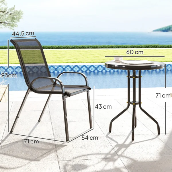 Outsunny Conjunto de Mesa y Sillas de Terraza Exterior de 3 Piezas Negro - Imagen 3